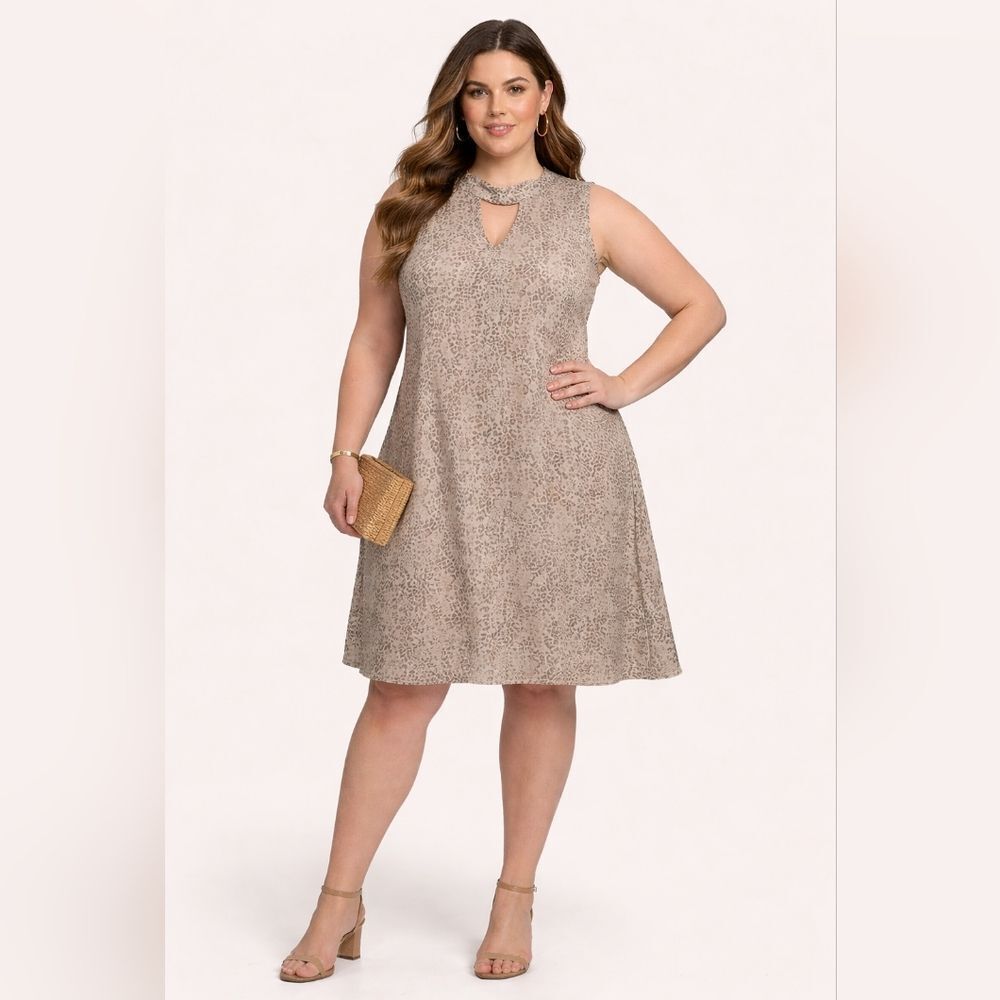Cato Sleeveless Taupe Leopard Print Shift Dress Sz 26/28
